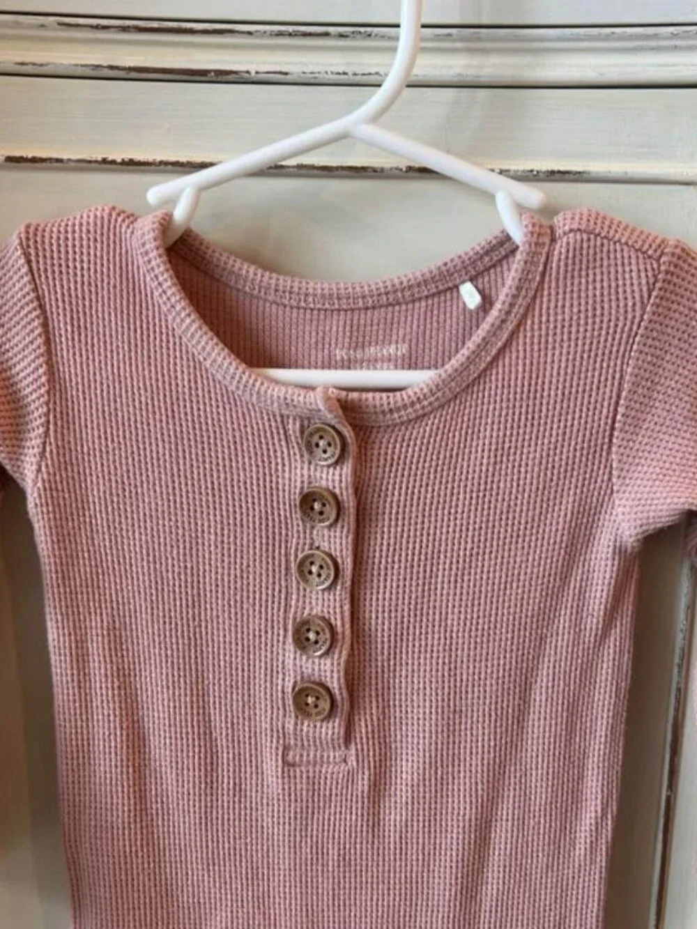 Posh Peanut Long Sleeve Ruffled Henley Pajamas in Desert Rose (18-24 Months)
